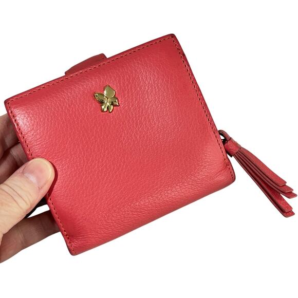 Ora Delphine Coral Pink leather wallet bifold zipper coin pocket preppy fashion - Picture 9 of 9